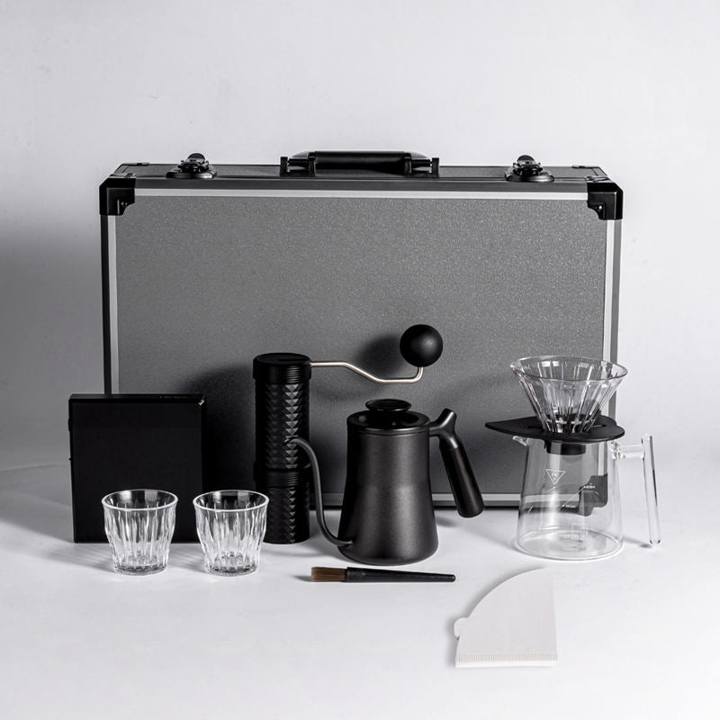 Kaffebryggningsset i väska – svart, 9 delar