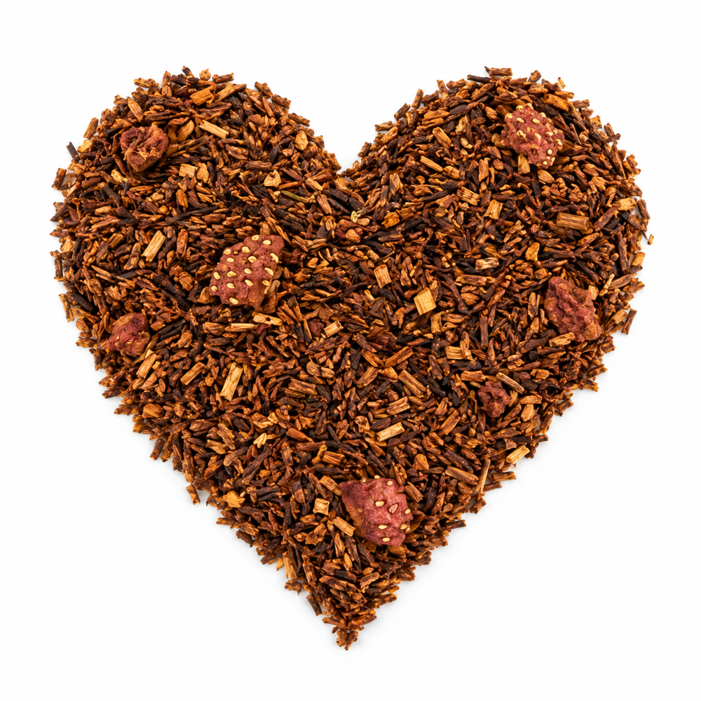 Svenska – rooibos arrangerat som ett hjärta på vit bakgrund